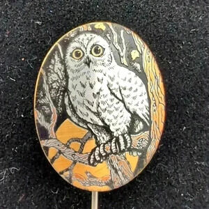 Damascene Owl Hat Pin Reed and Barton